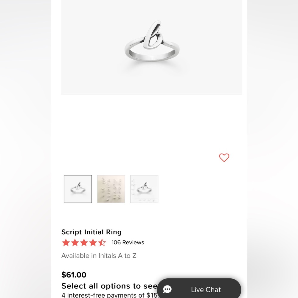 James Avery Initial Ring “b” size 7